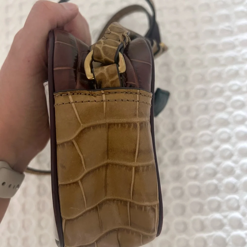 J. Crew Purple and Brown Colorblocked Croc Embossed Leather Crossbody Bag